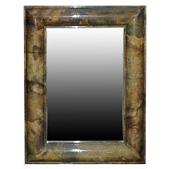 A Brown Lacquered- Goatskin Mirror by Karl Springer, USA, c. 1977