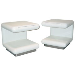 A Pair of Linen Veneered White Lacquered Side Tables, Circa 1970 A Pair of Linen Veneered White Lacquered Side Tables, Circa 1970