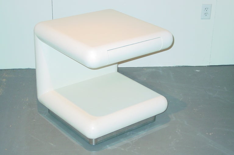 A Pair of Linen Veneered White Lacquered Side Tables, Circa 1970
