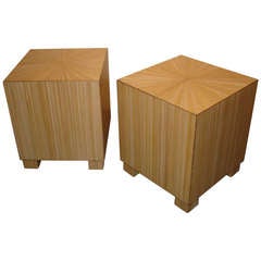 Retro Pair of Modern Straw Marquetry Side Tables by Garrison Rousseau