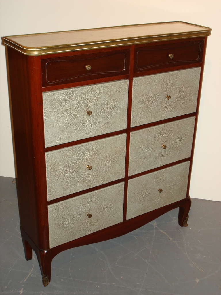 A Louis XV Style Faux Shagreen Veneered Mahogany Cartonier, by Jansen