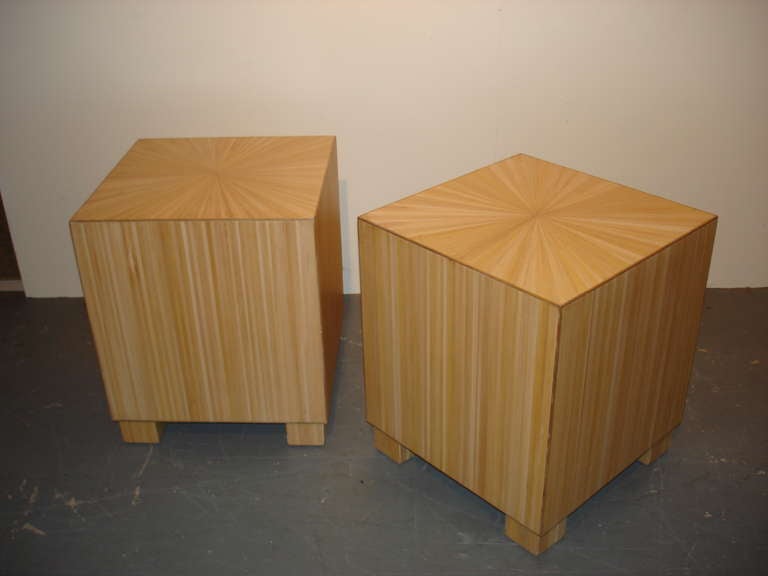 Pair of Modern Straw Marquetry Side Tables by Garrison Rousseau