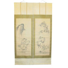 A Pair of Japanese Scroll Paintings, by Kano Tanyu