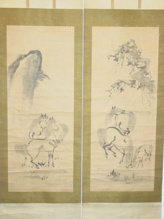 A Pair of Japanese Scroll Paintings, by Kano Tanyu