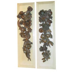 A Pair of Large English Carved Limewood Pendants