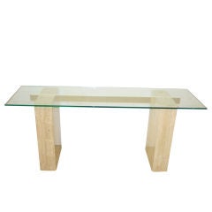 A Modern Brass and Travertine Parsons Table