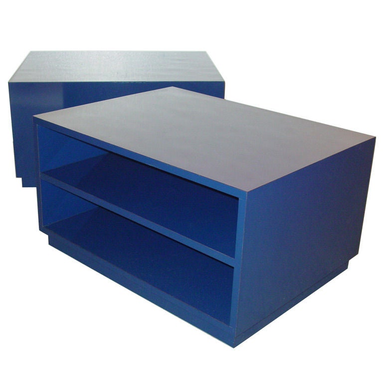 A Pair of Custom Royal Blue Formica Veneered Bedside Tables