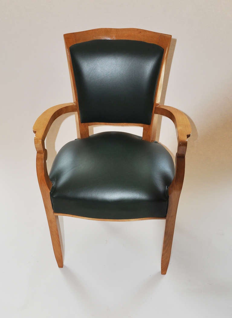 Leather Set of Six Ocean Liner Armchairs by Jules Leleu For Sale