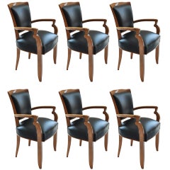 Ensemble de six fauteuils en lin océan par Jules Leleu