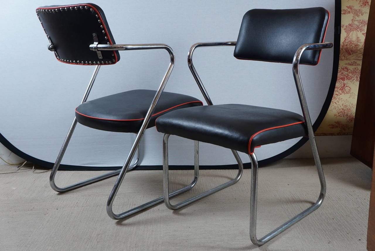 a pair of Royalchrome Z Chairs by Gilbert Rohde for Royal Metal Co.