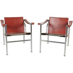 Pair of Signed and Numbered Le Corbusier LC/1 Chairs