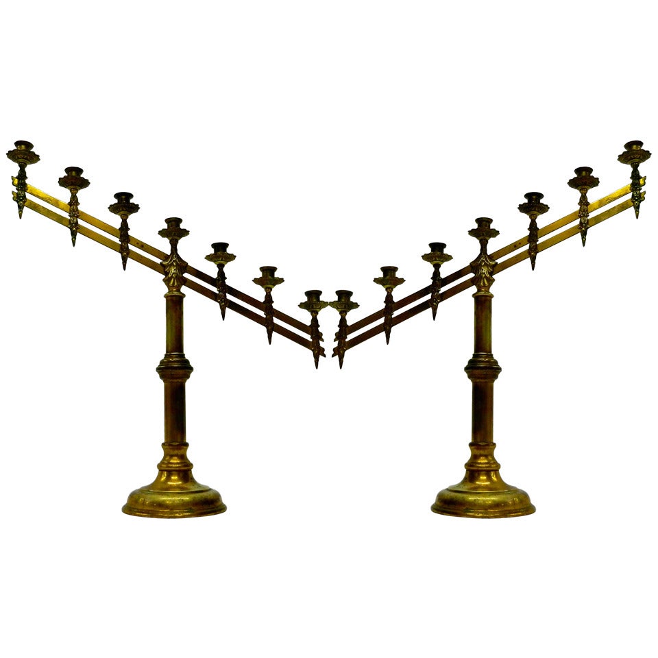 Antique Brass Church Candleholders For Sale