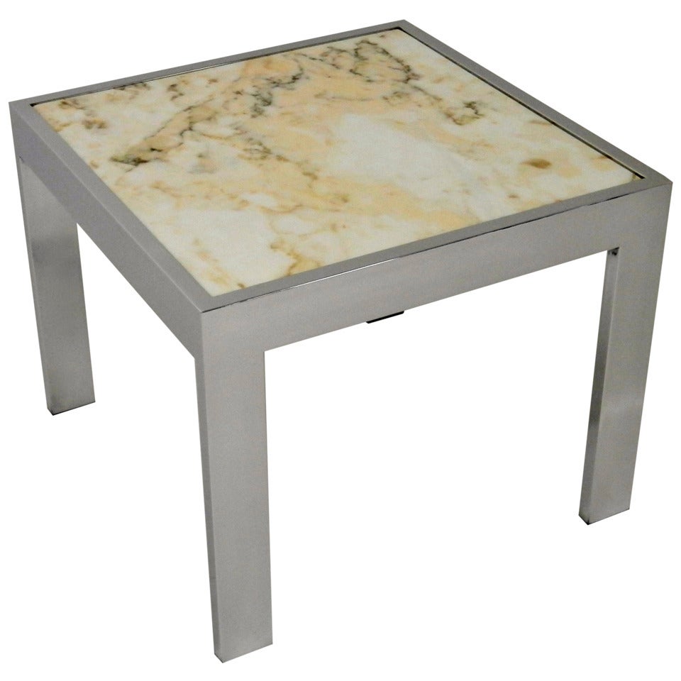 Pristine Marble and Chrome End Table For Sale