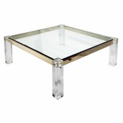 Lucite, Brass & Glass Cocktail Table by Karl Springer