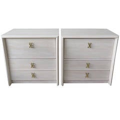 Pair of Paul Frankl Nightstands with Polished Brass Handles