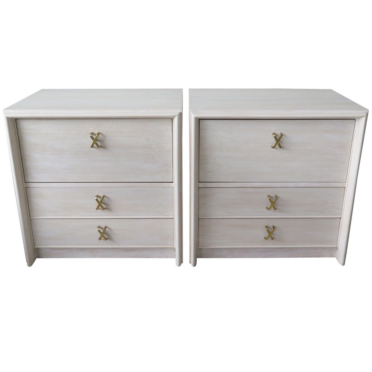 Pair of Paul Frankl Nightstands with Polished Brass Handles