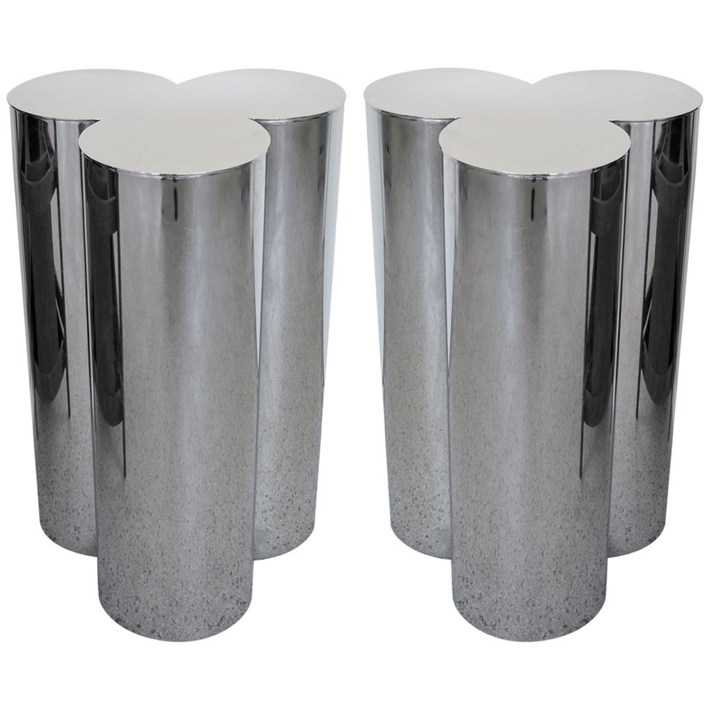 Pair of Stainless Steel Pedestals by Mastercraft For Sale