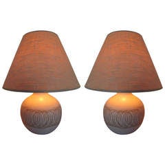 A Pair of Martz Ceramic Lamps with Original Shades