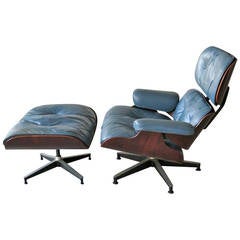 Charles Eames Herman Miller Lounge Chair in Blue Leather