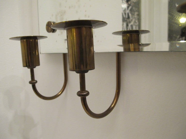 Brass Tommi Parzinger Mirror with Candleholders For Sale