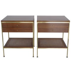 A Pair of Classic Paul McCobb for Cavin Nightstands with Caned Shelf