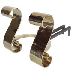 A Pair of Polished Scroll Brass Andirons 8