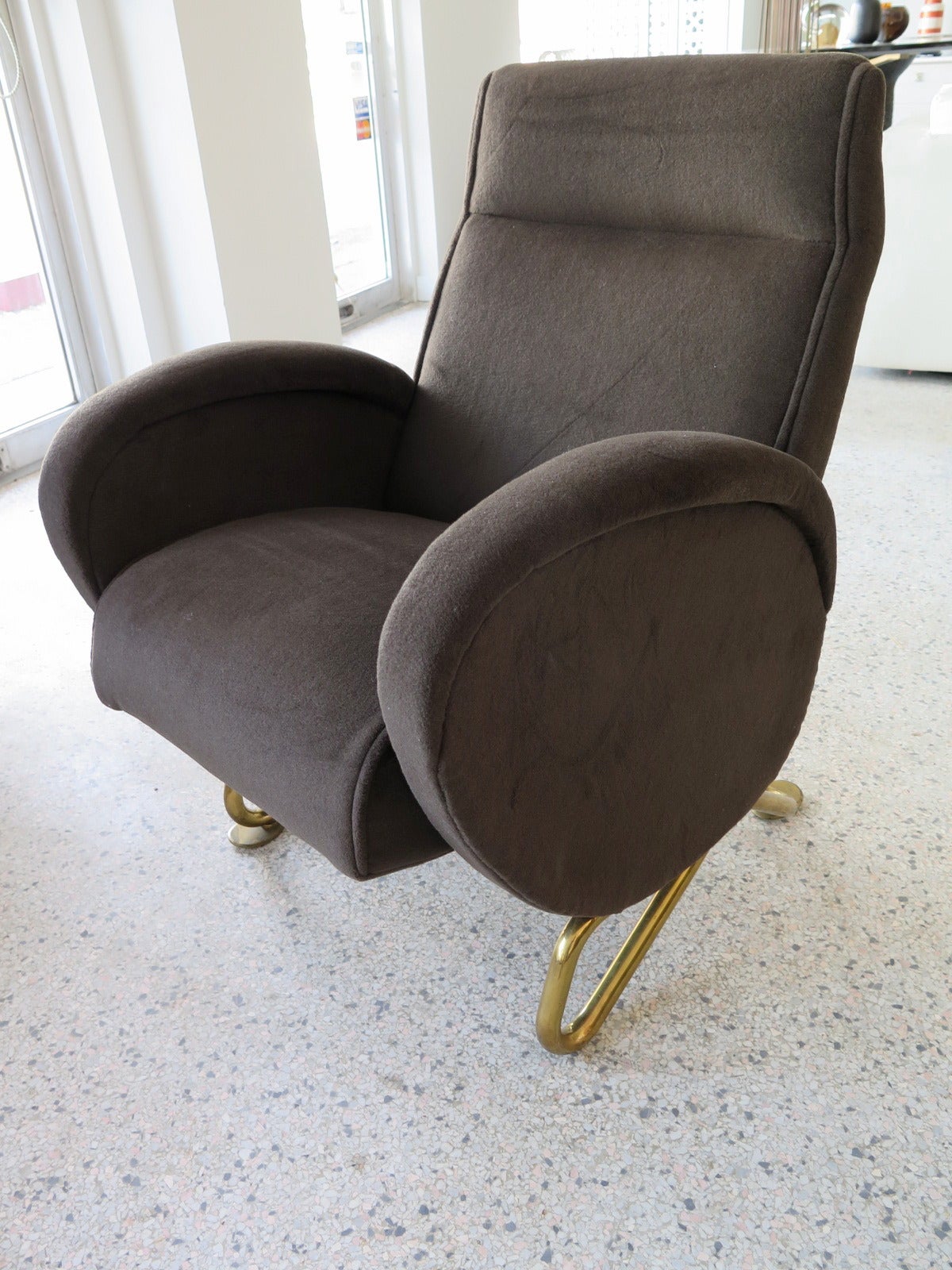 Two Carlo Mollino vintage chairs from Rai Auditorium, Torino.  Reupholstered in mohair.