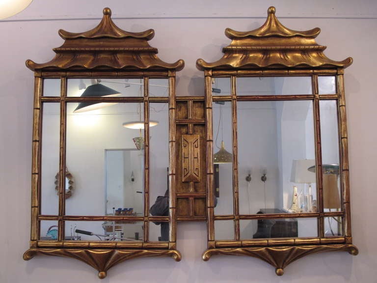 A large, double pagoda, Asian style mirror, ca' 1970's.