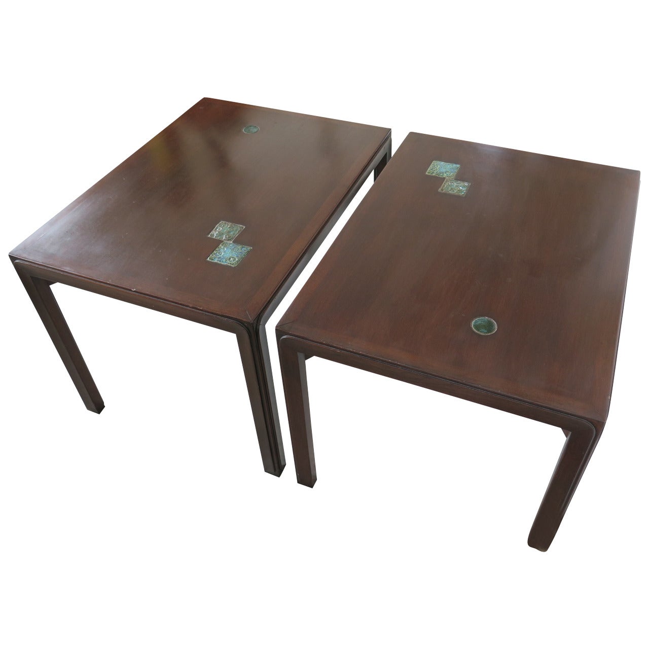 Pair of Edward Wormley for Dunbar Occasional Tables with Natzler Tiles