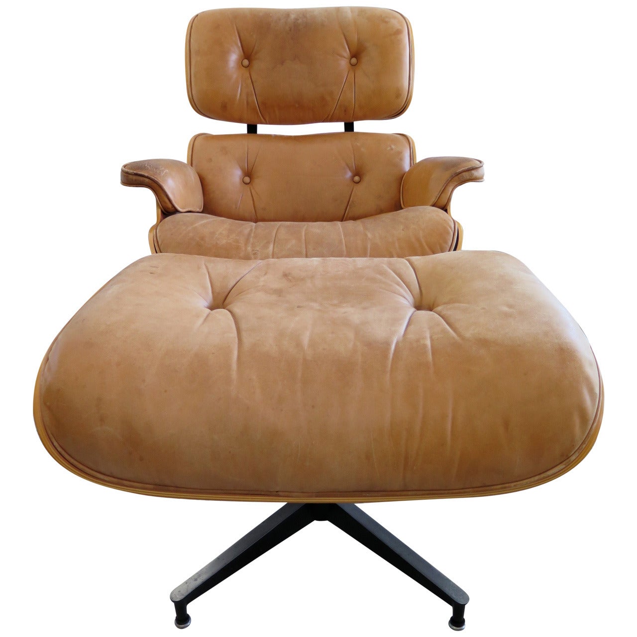 Charles Eames Herman Miller Lounge Chair with Two Ottomans