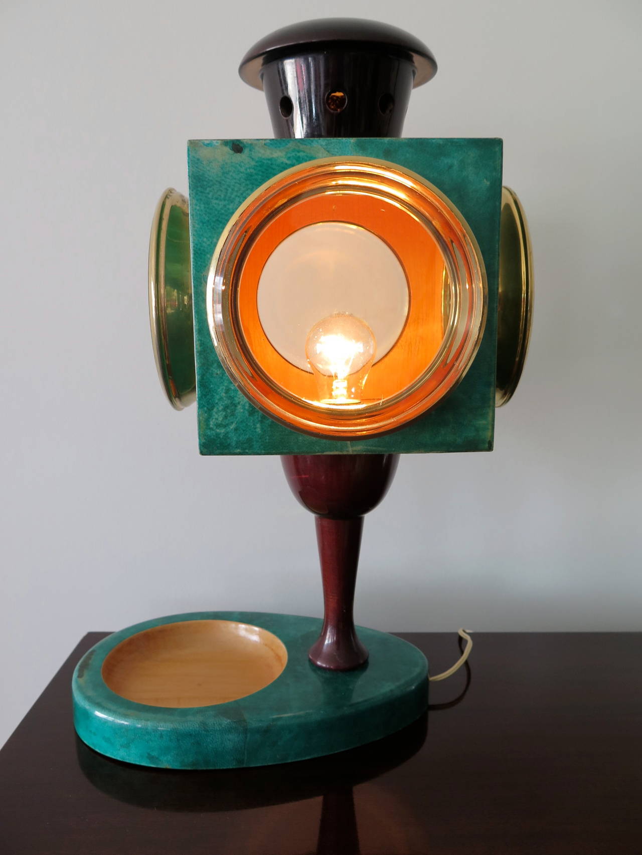 Italian Aldo Tura Goatskin Lantern Lamp For Sale