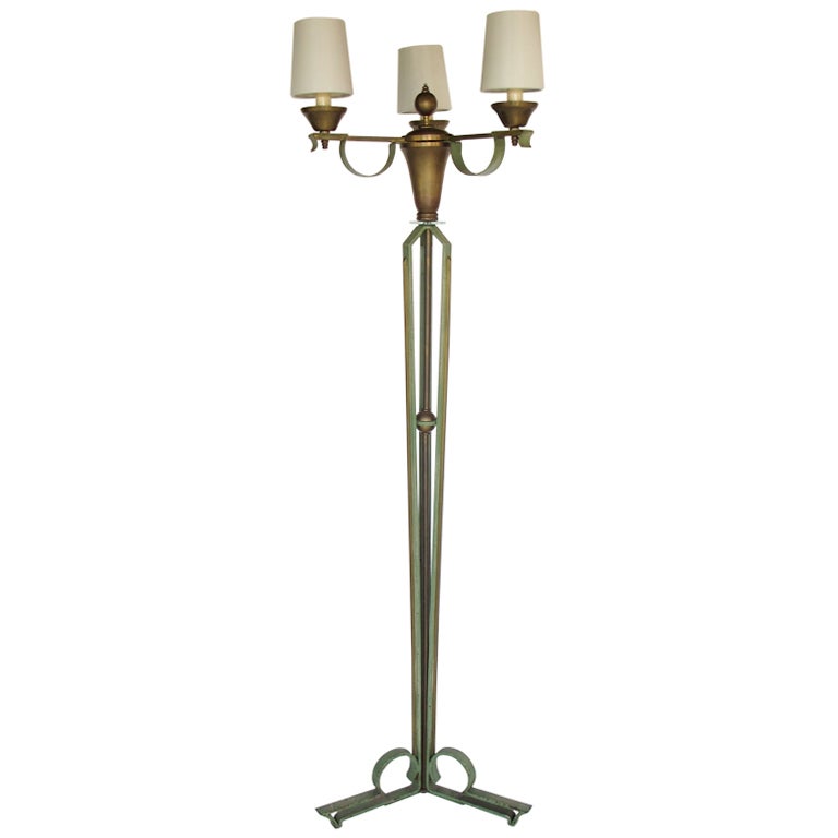 Elegant Floor Lamp by Arlus in Wrought Iron and Brass For Sale