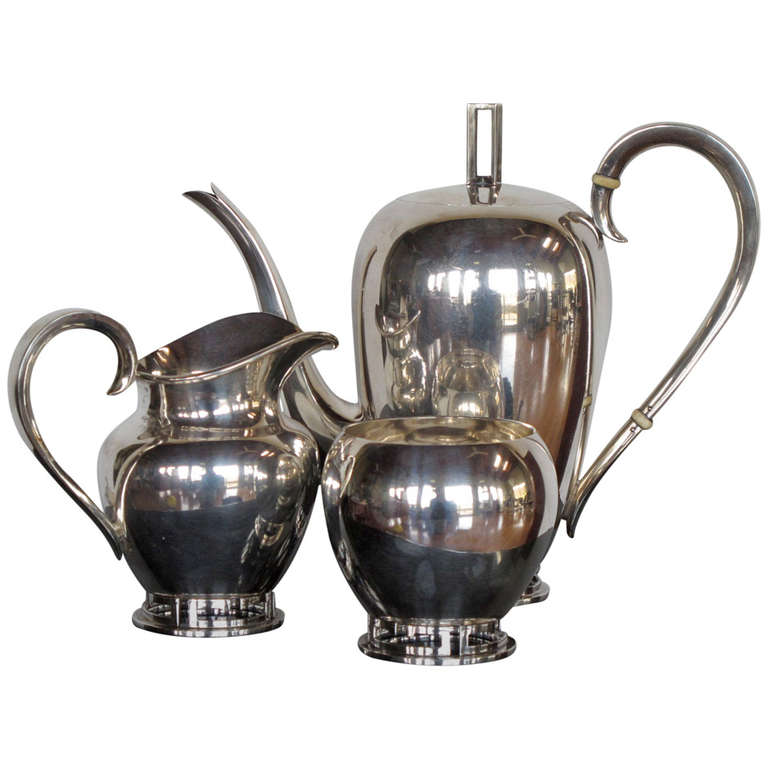 Allan Adler Greek Key Sterling Tea Set For Sale