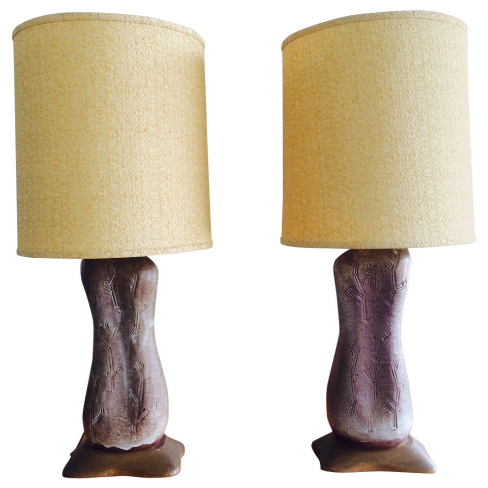 Pair of Unusual Ceramic Lamps by Design Technics For Sale