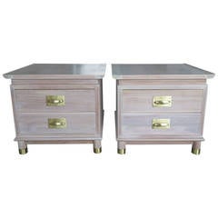 Pair of Elegant Chinese Style Nightstands with Polished Brass Hardware 3
