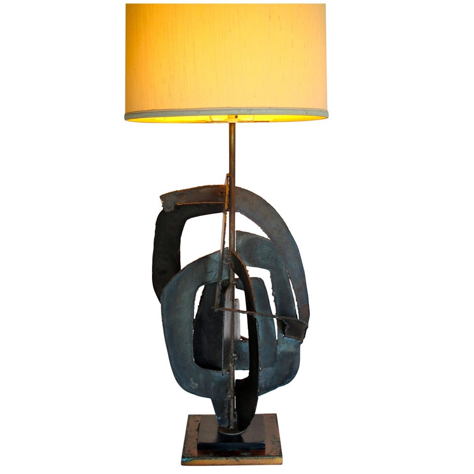 A Brutalist Welded Steel Lamp by Harry Balmer