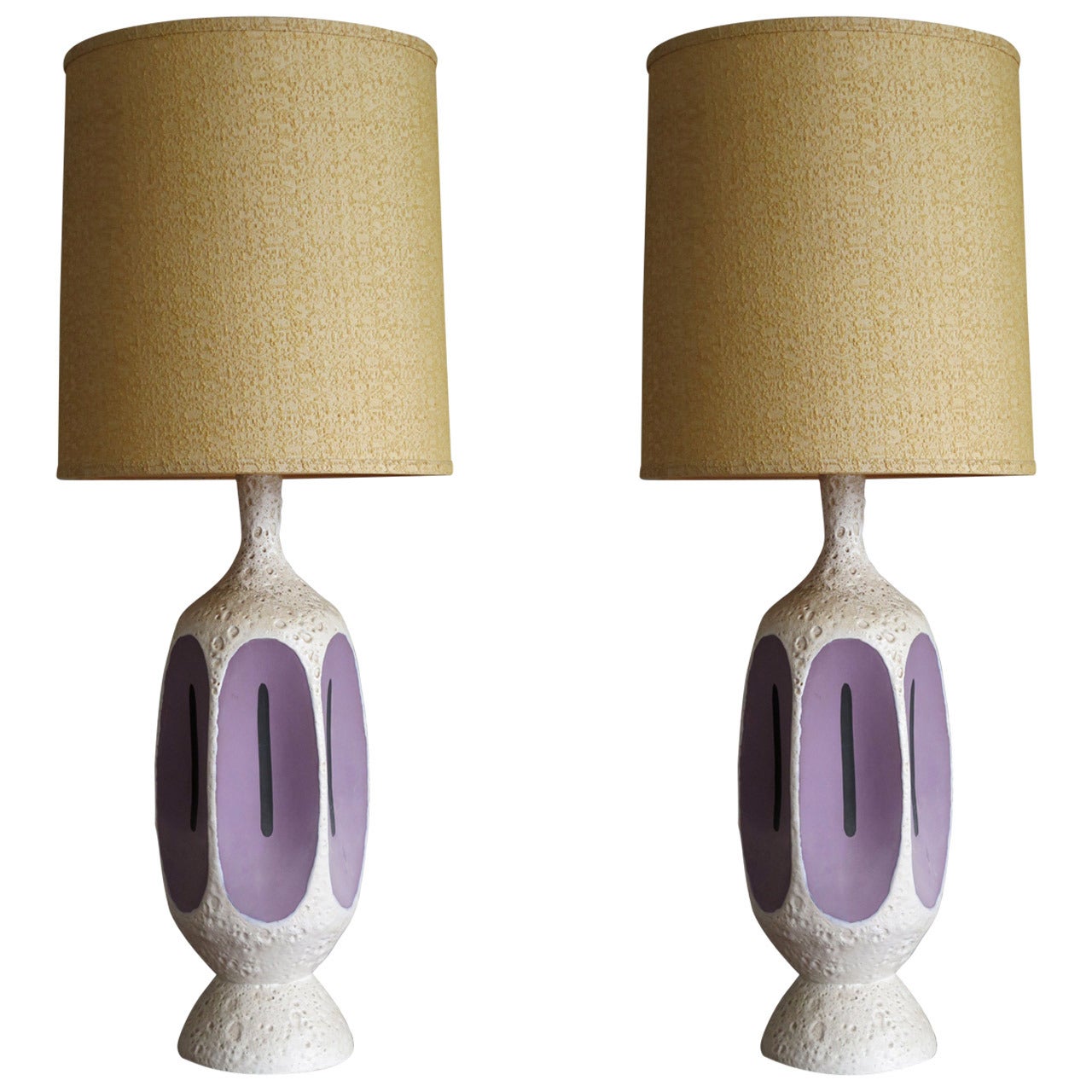 Pair of Picasso-esque Ceramic Lamps circa 1950s