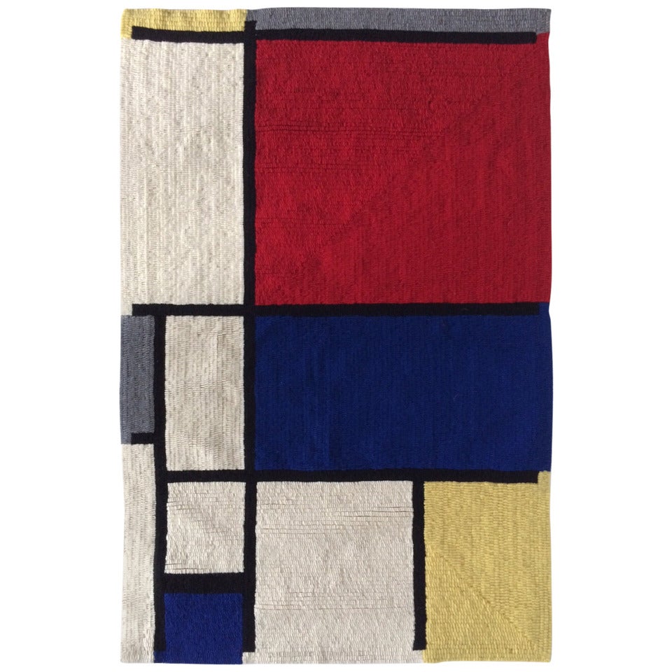 Mondrian Handgehäkelter Teppich von Louis H.Guidetti im Angebot