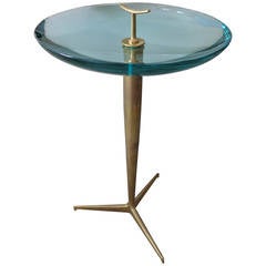 Fontana Arte Style Occasional Table in Polished  Brass and Concave Glass