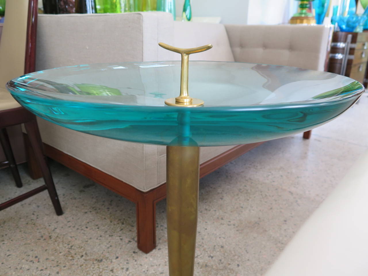 Italian Fontana Arte Style Occasional Table in Polished  Brass and Concave Glass