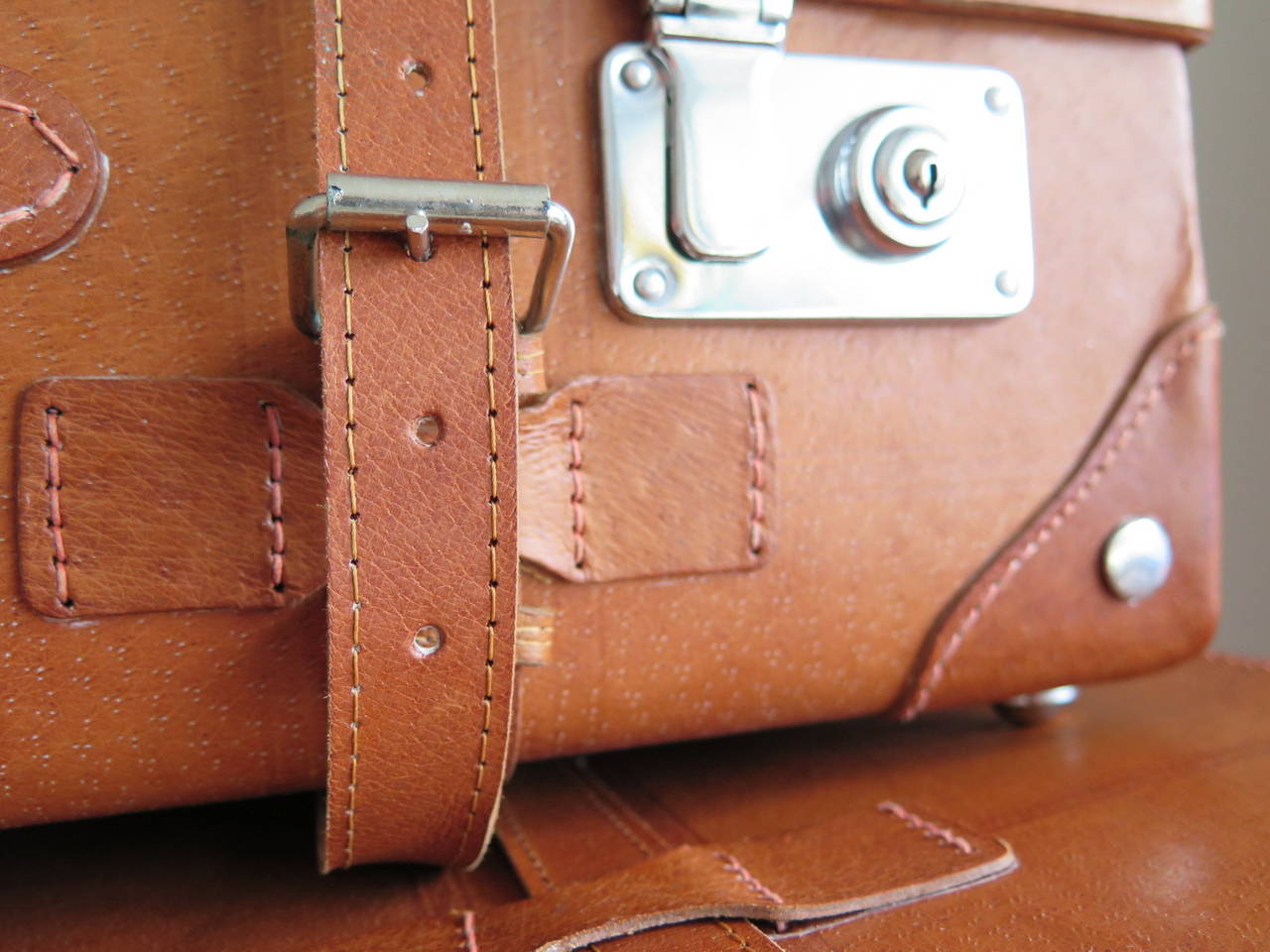 Set of Four Vintage Unused Leather Suitcases 2