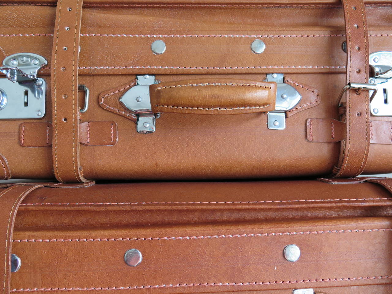 Set of Four Vintage Unused Leather Suitcases 3