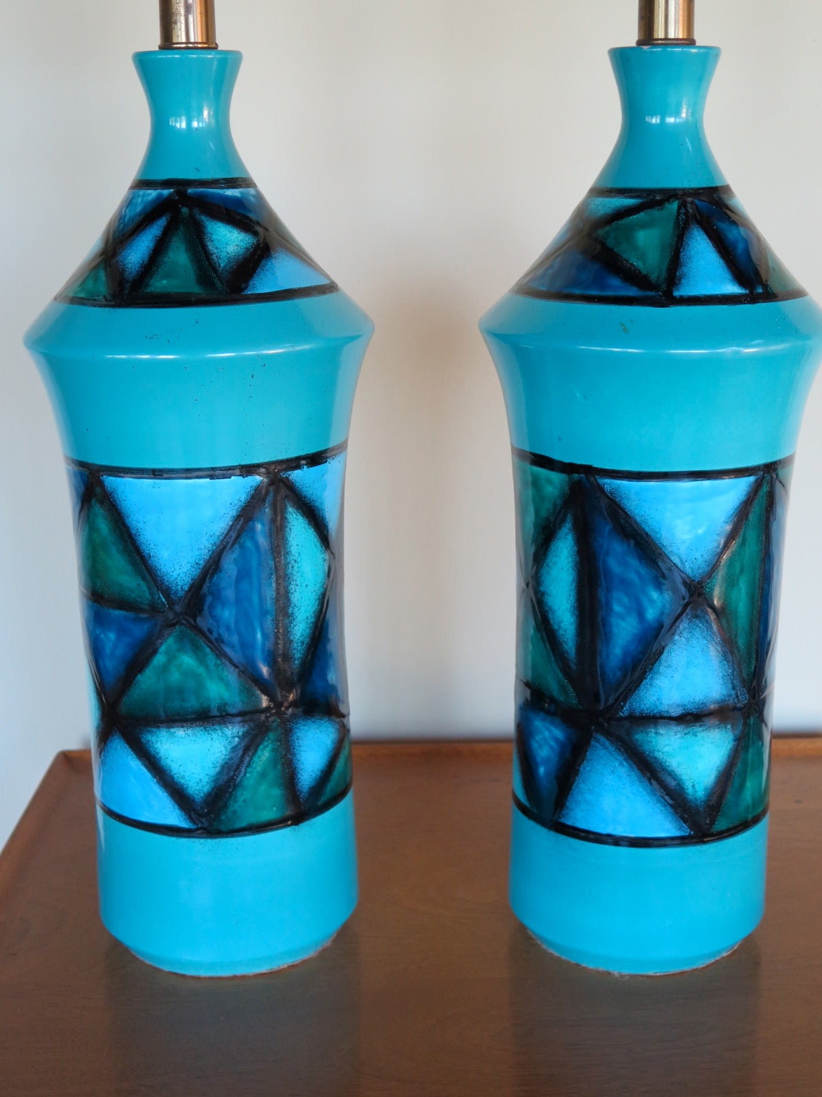 Pair of Italian Ceramic Turquoise Lamps, circa 1960s 2