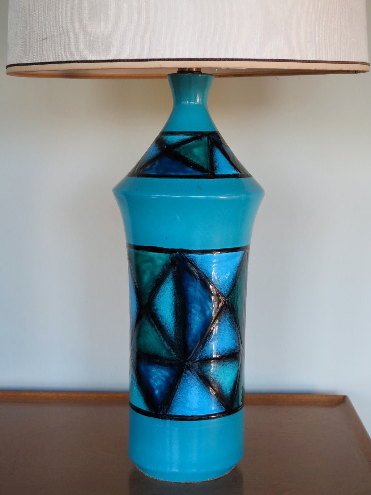 Modern Pair of Italian Ceramic Turquoise Lamps, circa 1960s