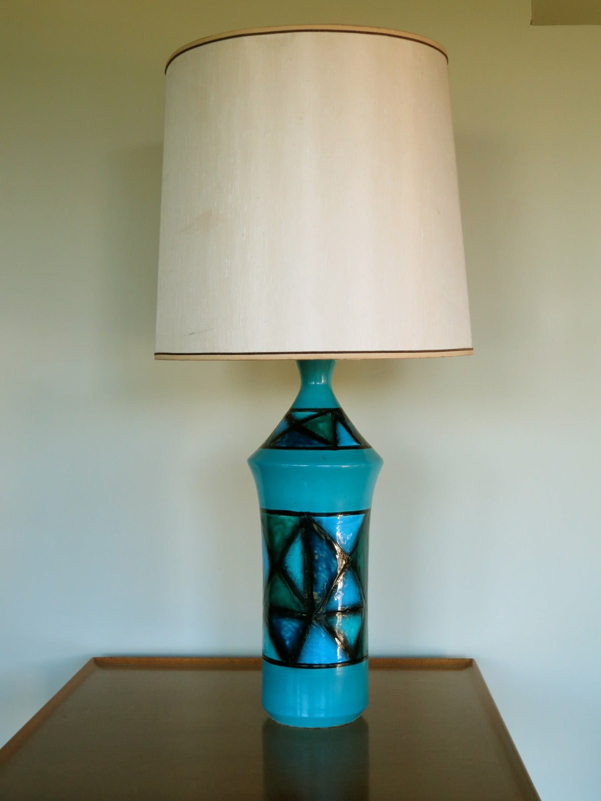 A pair of unusual turquoise lamps from Italy, circa 1960s. Abstract decorative pattern, handmade.