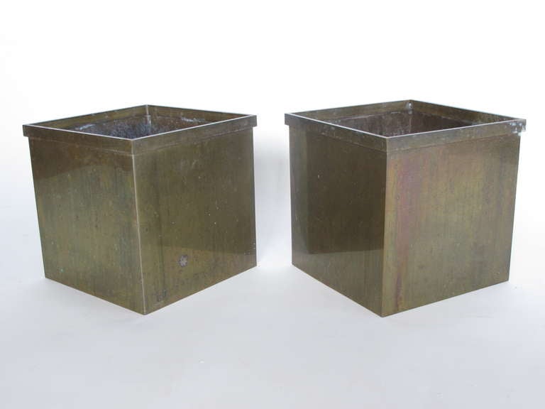 A nice pair of brass planters-well made and heavy-nice patina!