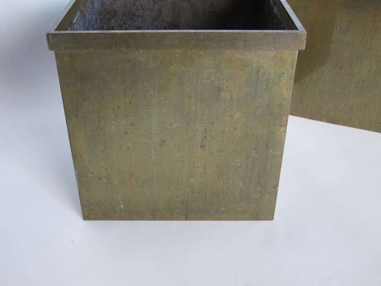 Minimalist A Pair of Patinated Brass Planters