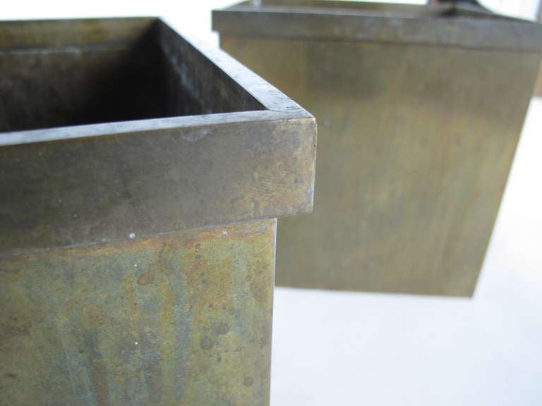 A Pair of Patinated Brass Planters In Good Condition In St.Petersburg, FL