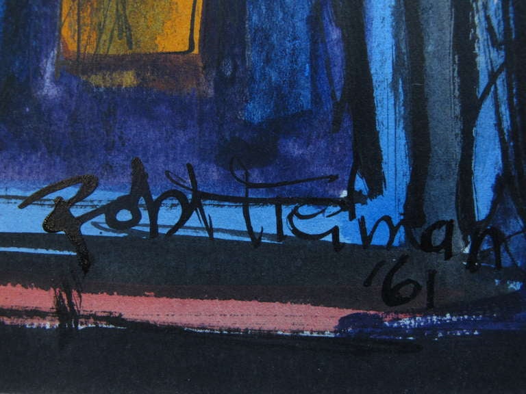 An interesting gouache on paper by Robert Freiman, signed and dated 1961.
Robert J Freiman (b. 1917 - d. 1991), deaf from birth, was born in New York City and attended the Lexington School for the Deaf. He studied art at the National Academy of