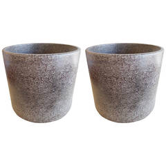 Pair of Textured Brown Glaze Planters by Gainey Pottery